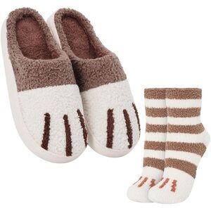 Cozy Cat Paw Slippers and Socks Set